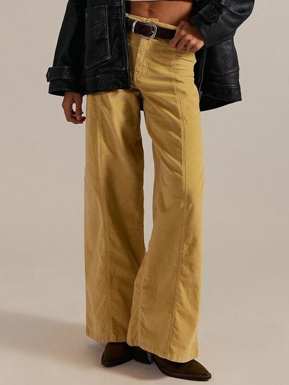 NWT FREE PEOPLE WE THE FREE Libre Cord Wide-Leg Jeans | Fall Leaf/Sand MSRP $128
